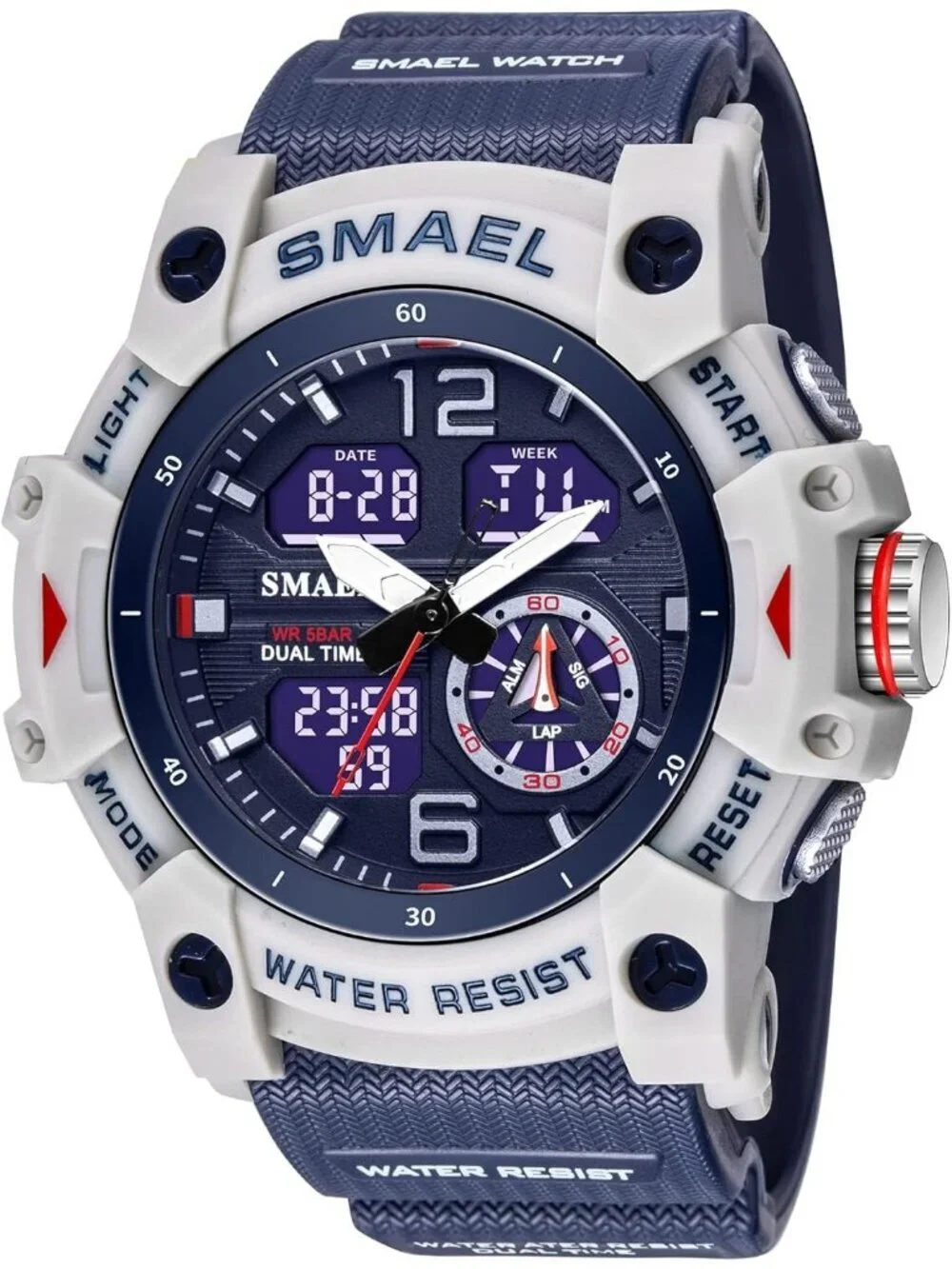 Men Dark Blue Analog Quartz S-Shock Waterproof Outdoor Sports LED Digital Watch